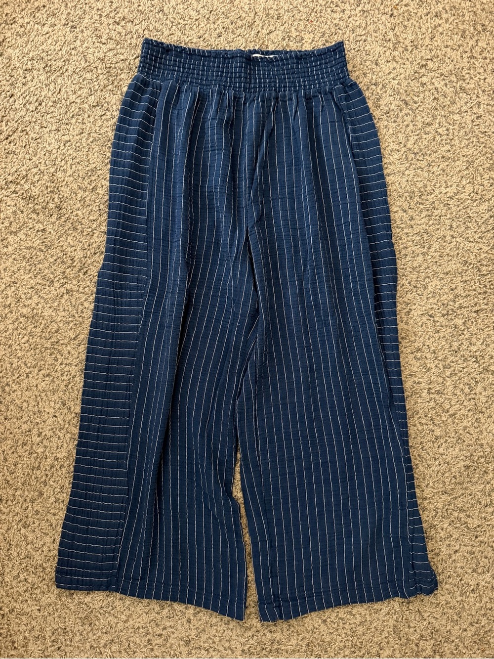 Joie Navy Linen Beachy Pinstriped Wide Baggy Pants Size 1X